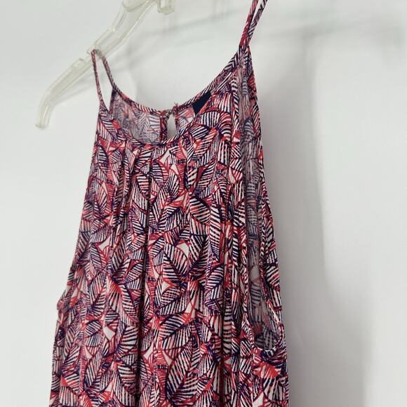 Gap Halter Romper Tropical Leaf Print Pink Purple Drawstring Pockets Size M - Picture 4 of 10